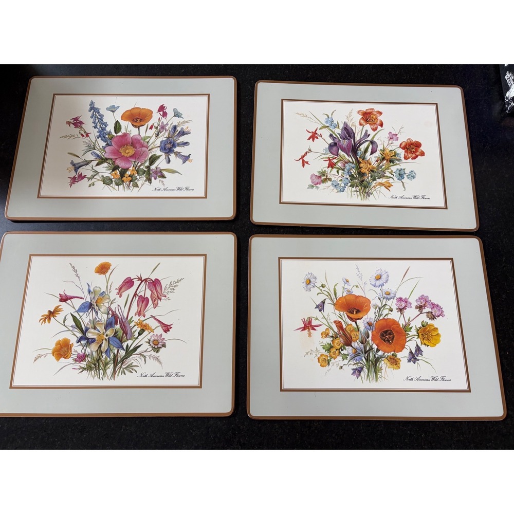 Vintage Pimpernel Wildflowers Cork Back Placemats Set x 4 Made England
